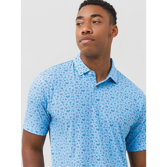 PETER MILLAR SEASIDE DRIRELEASE NATURAL TOUCH PARTY PARROTS POLO Blue Size Large - Picture 5 of 15